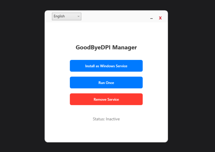 GoodByeDPI Manager Projesi Ekran Görüntüsü